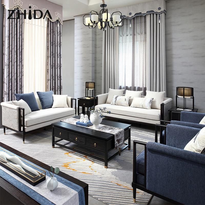 Hotel Lobby Furniture Modern Chinese Desing Wooden Fabric Sofa Set