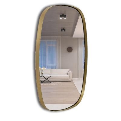 Gold Metal Decor Bathroom Wall Irregular Design Steel Frame Mirror