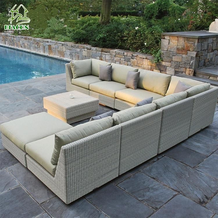 Outdoor Sofa Set with Cushion Garden Sling Modern Sofa Coffee Table with Stone Imitation Glass Patio Furniture