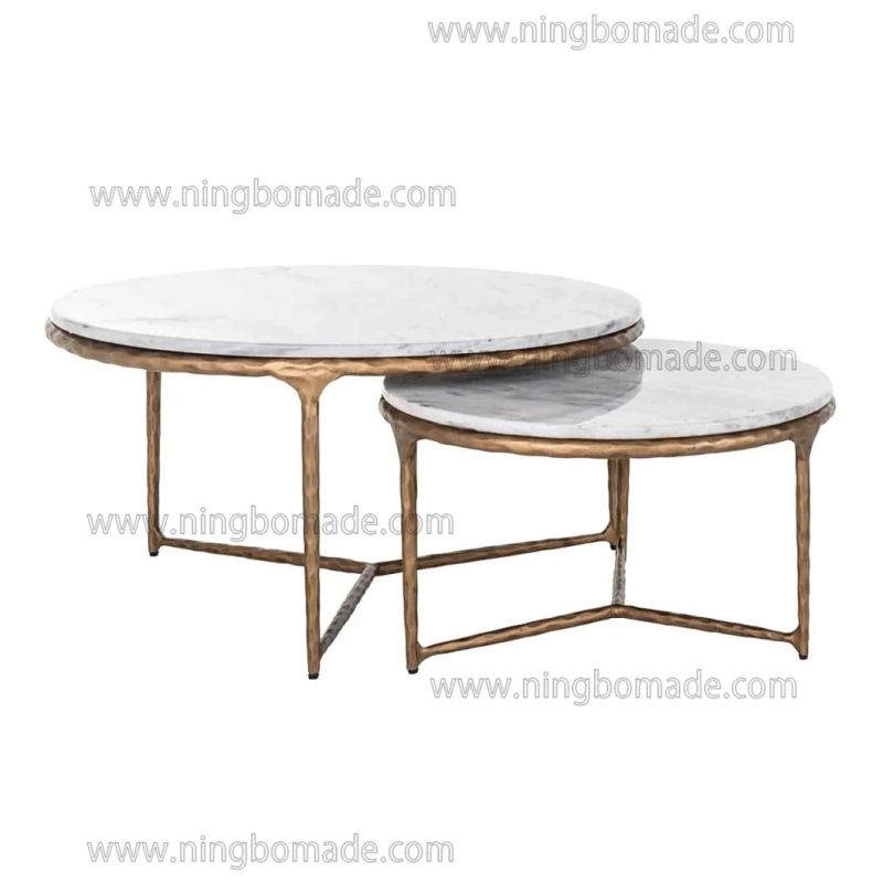 Thaddeus Sculptural Forged Collection Cloud Marble Top Antique Black Solid Forged Metal Base Nest Table