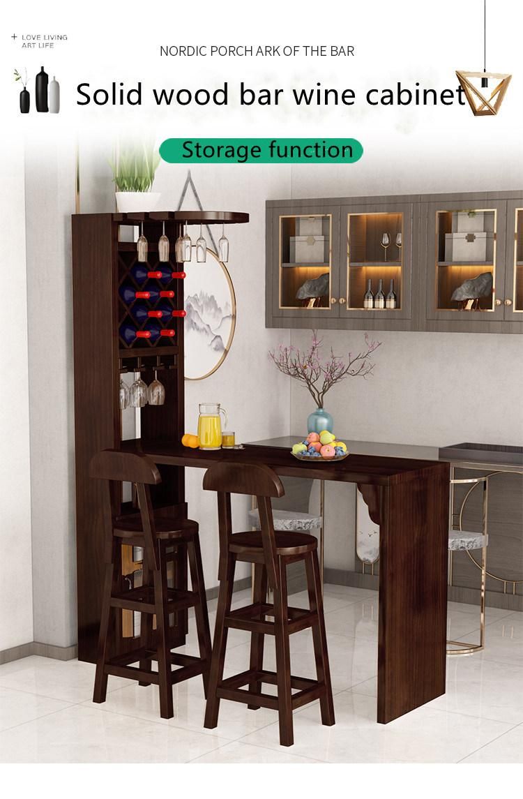 Log Color Modern Wooden Style Living Room Furniture Bar Wine Storage Cabinet with Chair