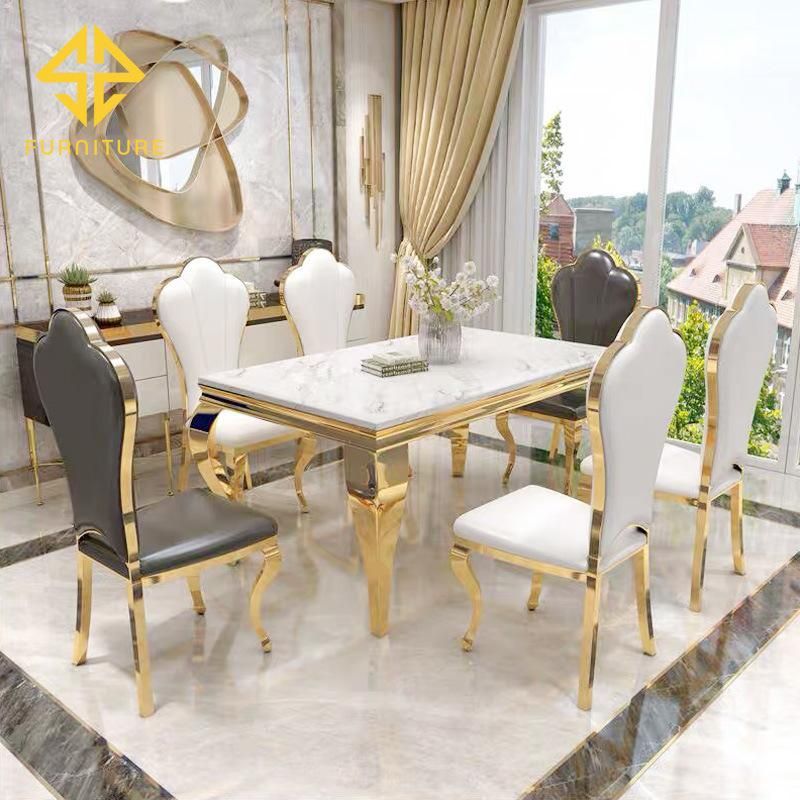 Home Furniture Foshan Factory Glass Table Top Dining Tables and Chairs Set Metal Dining Tables for Sale