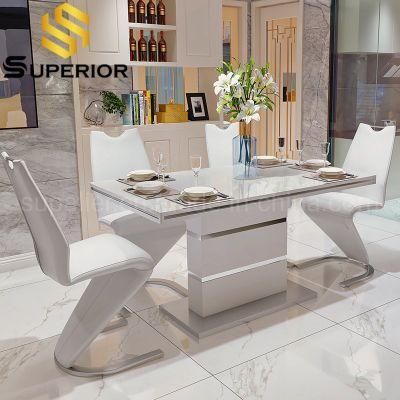 Modern White MDF Top Dinner Table 8 Seater Home Dining Furniture