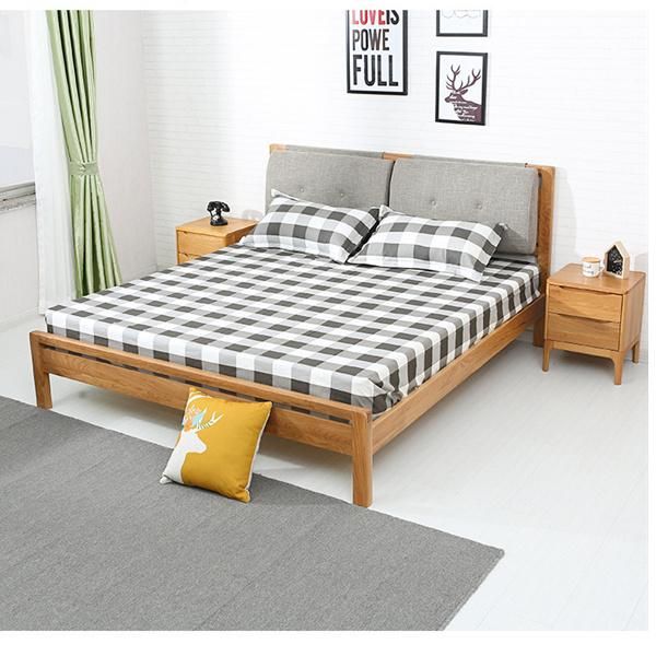 Small Apartment Modern Comfortable Soft Package Solid Wood Bedroom Double Bed