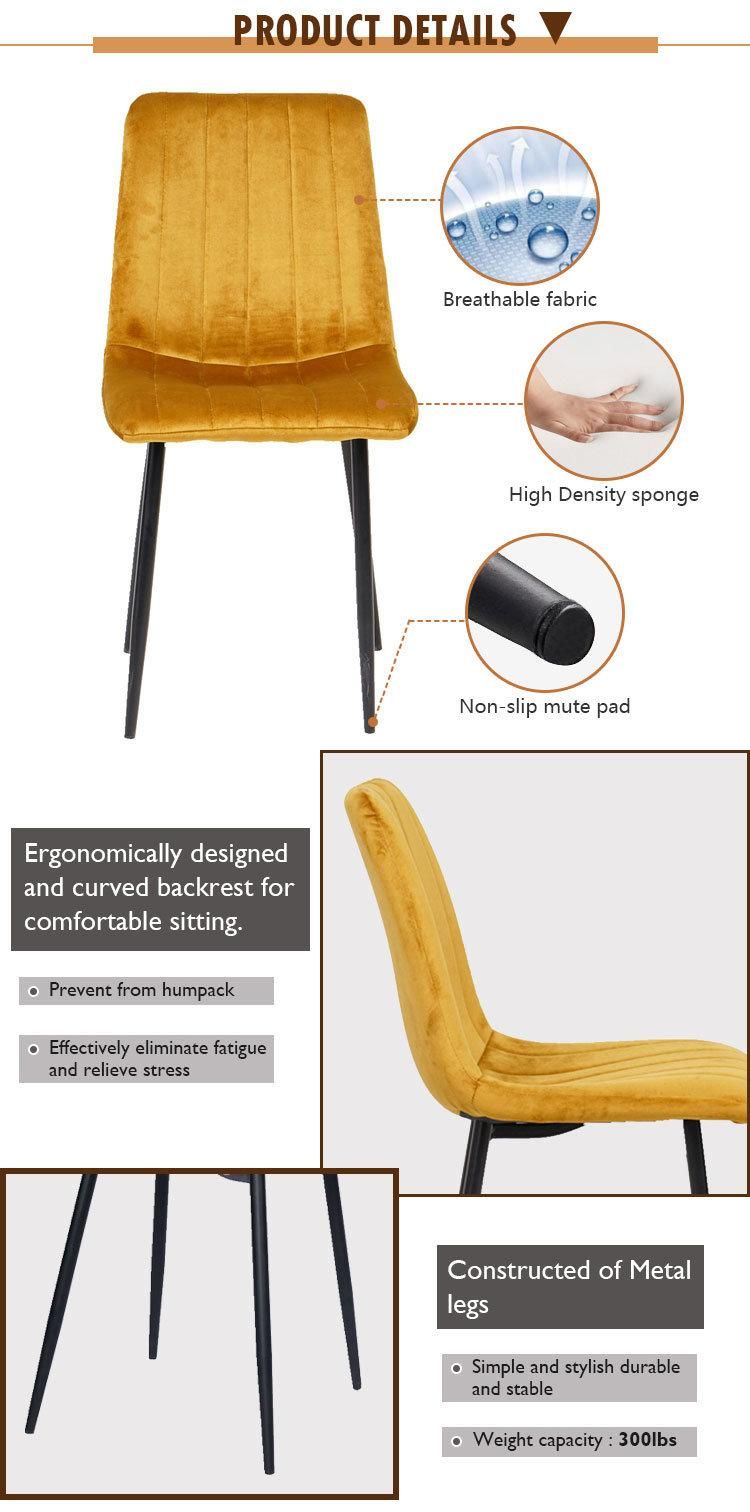 Luxury Modern Design Chairs with Elastic Stretch Seat Yellow High Back Velvet Dining Chairs