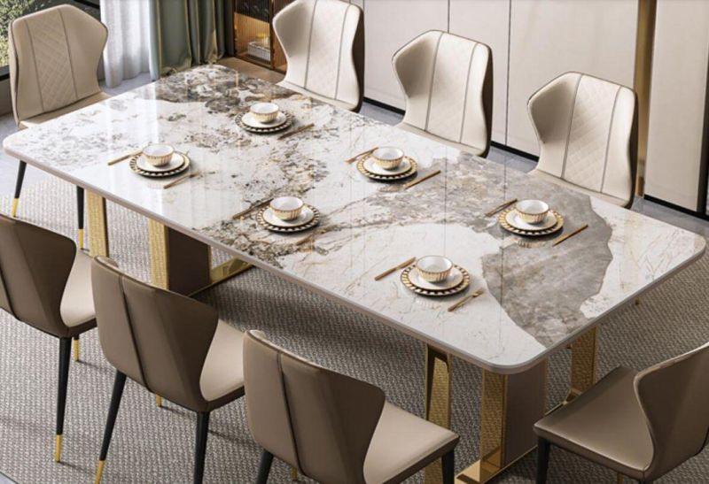 Luxury Modern Dining Table 6 Person Stainless Steel Marble Dining Table