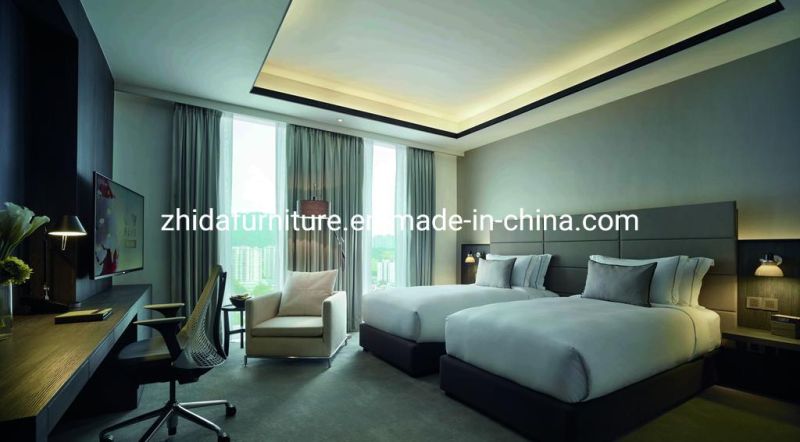 Custom-Made Luxury New Modern Style Wooden Hotel Furniture Apartment Bedroom Set King Size Fabric Bed with LED Headboard