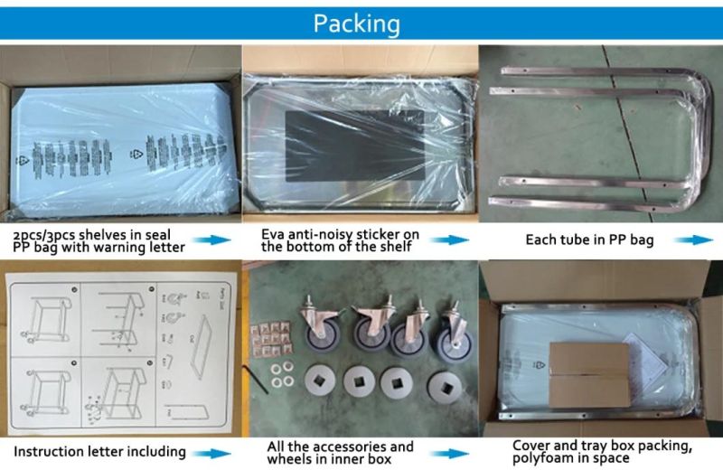 Hotel Food 3 Tiers Stainless Steel Square Tube Service Trolley