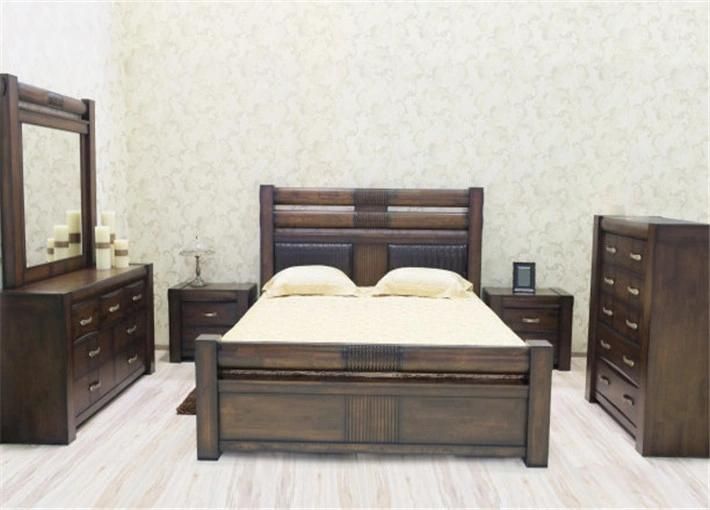 Commercial Hotel Bedroom Furniture Wooden Bed with Night Stand