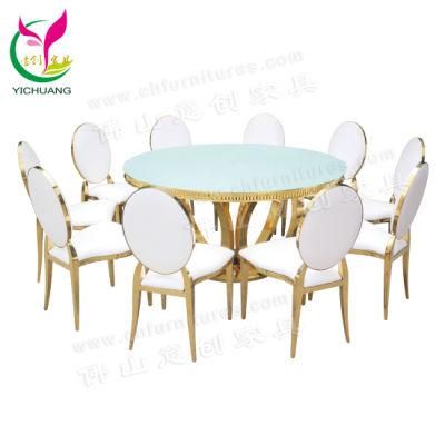 Hyc-St99 Party Wedding Glass Top Round Dining Table with Stainless Steel Chair