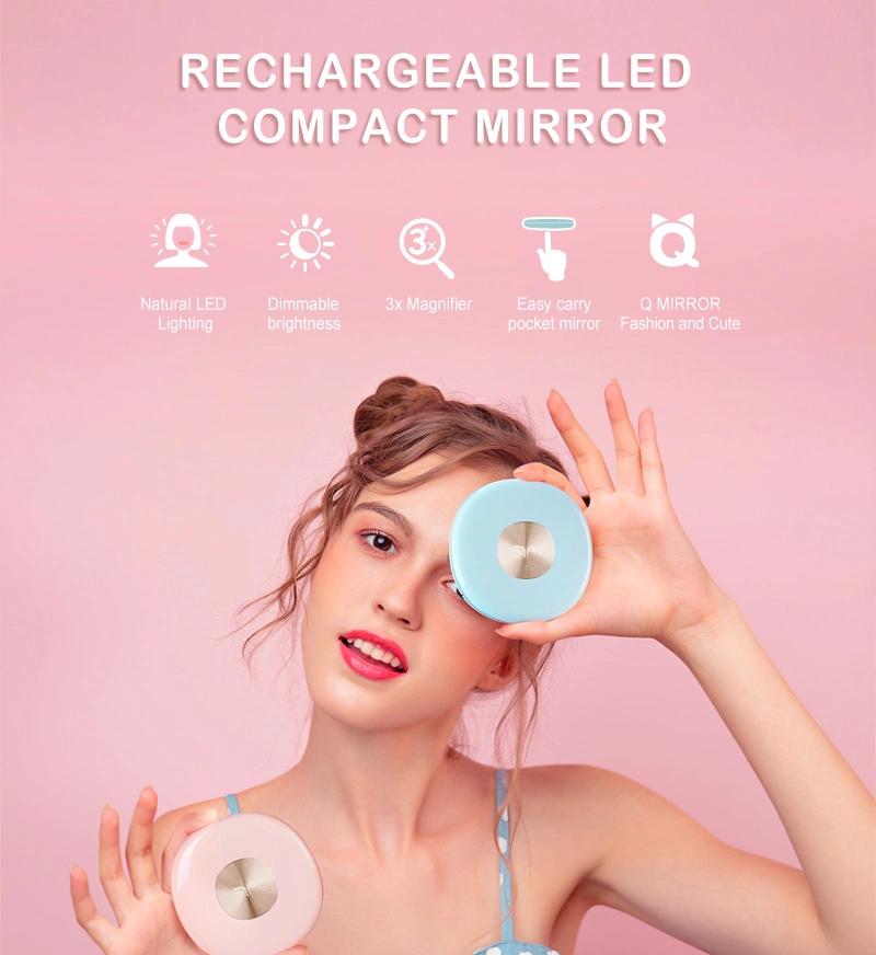 Hot Selling Rechargeable Portable LED Pocket Mirror 3X Magnifying Mirror Cosmetic Mirrors