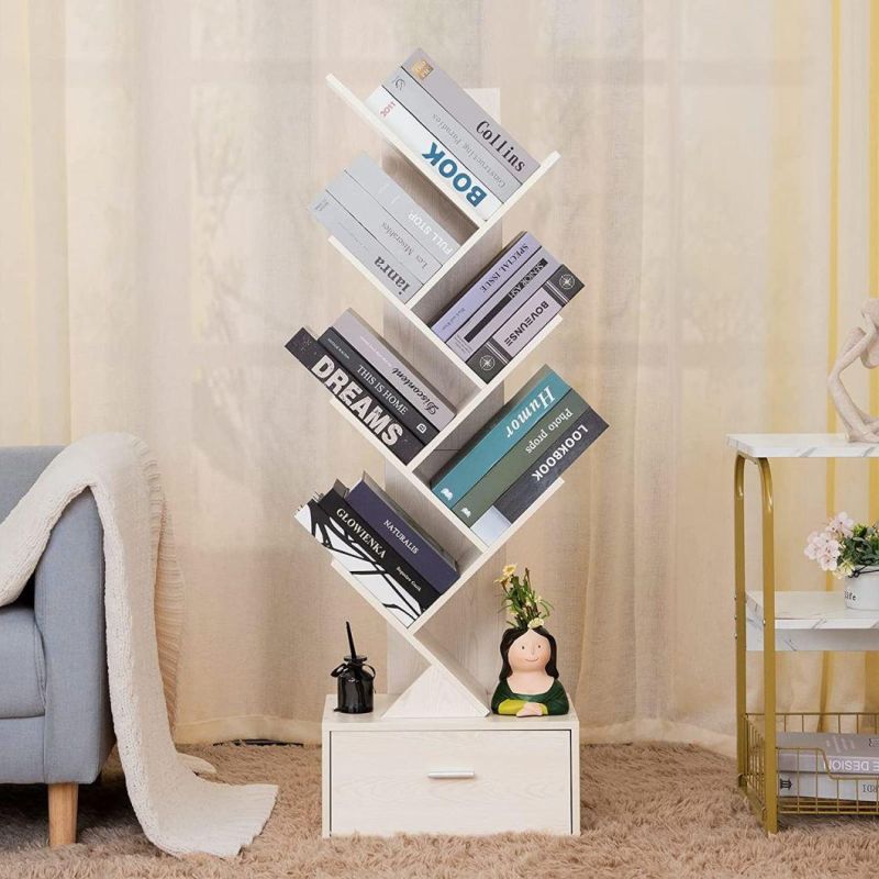 Modern Bookshelf Free Standing Wood Bookcase with Drawers for Living Room Bedroom Home Office