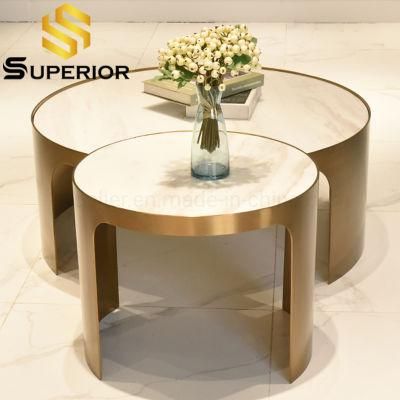 2020 Artificial Marble Top Metal Gold Round Coffee Table