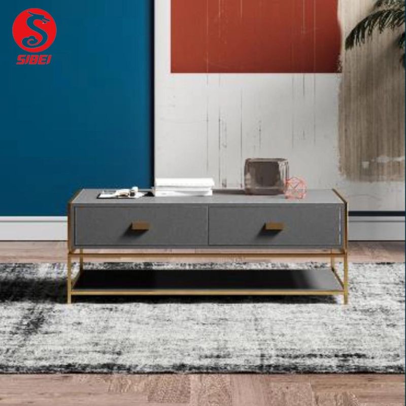 Wholesale Nordic Modern Style Furnitures Rectangle Gold Iron Frame Sofa Side Table Living Room Marble Panel Mini Coffee Table