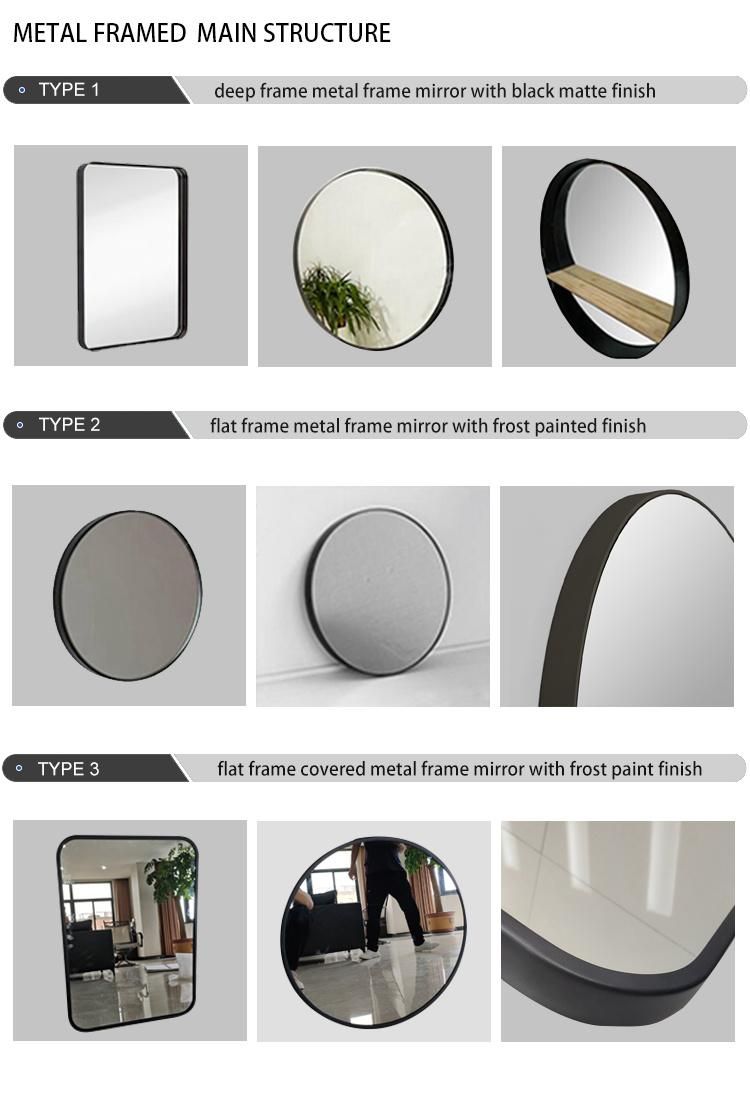 Home Decoration Round Rectangle Framed Mirror Beauty Salon Mirrors Bathroom Vanity Mirror