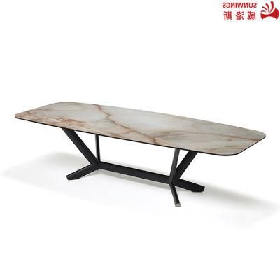 Modern and Simply Furniture Metal Frame Rock Plate Dining Table for Living Room