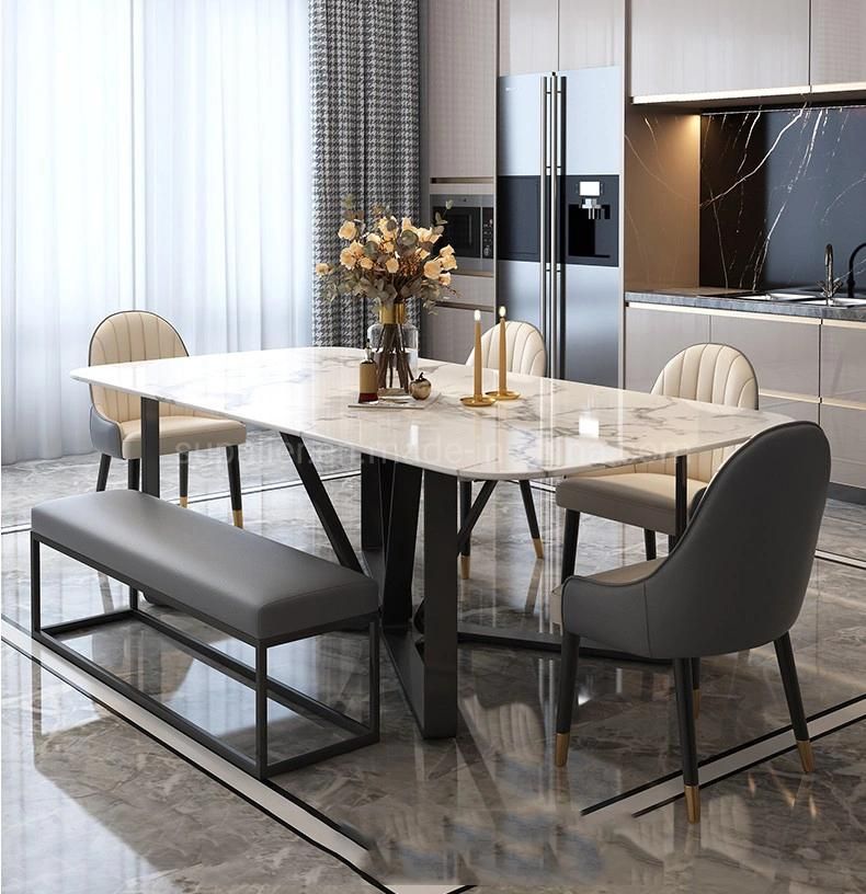 European Luxury Stainless Steel Dining Table of 6 Chairs