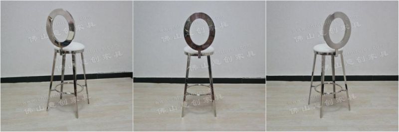 Modern Silver Stainless Steel High Density Sponge Seat Bag Hotel Party Banquet High Bar Chair