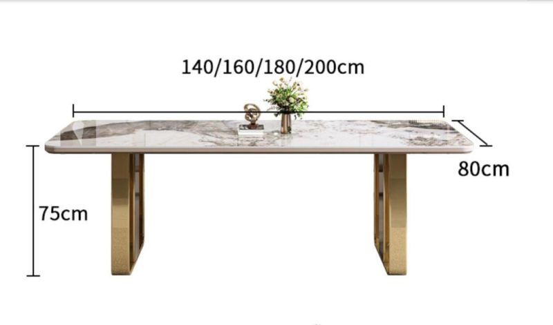 Luxury Modern Dining Table 6 Person Stainless Steel Marble Dining Table