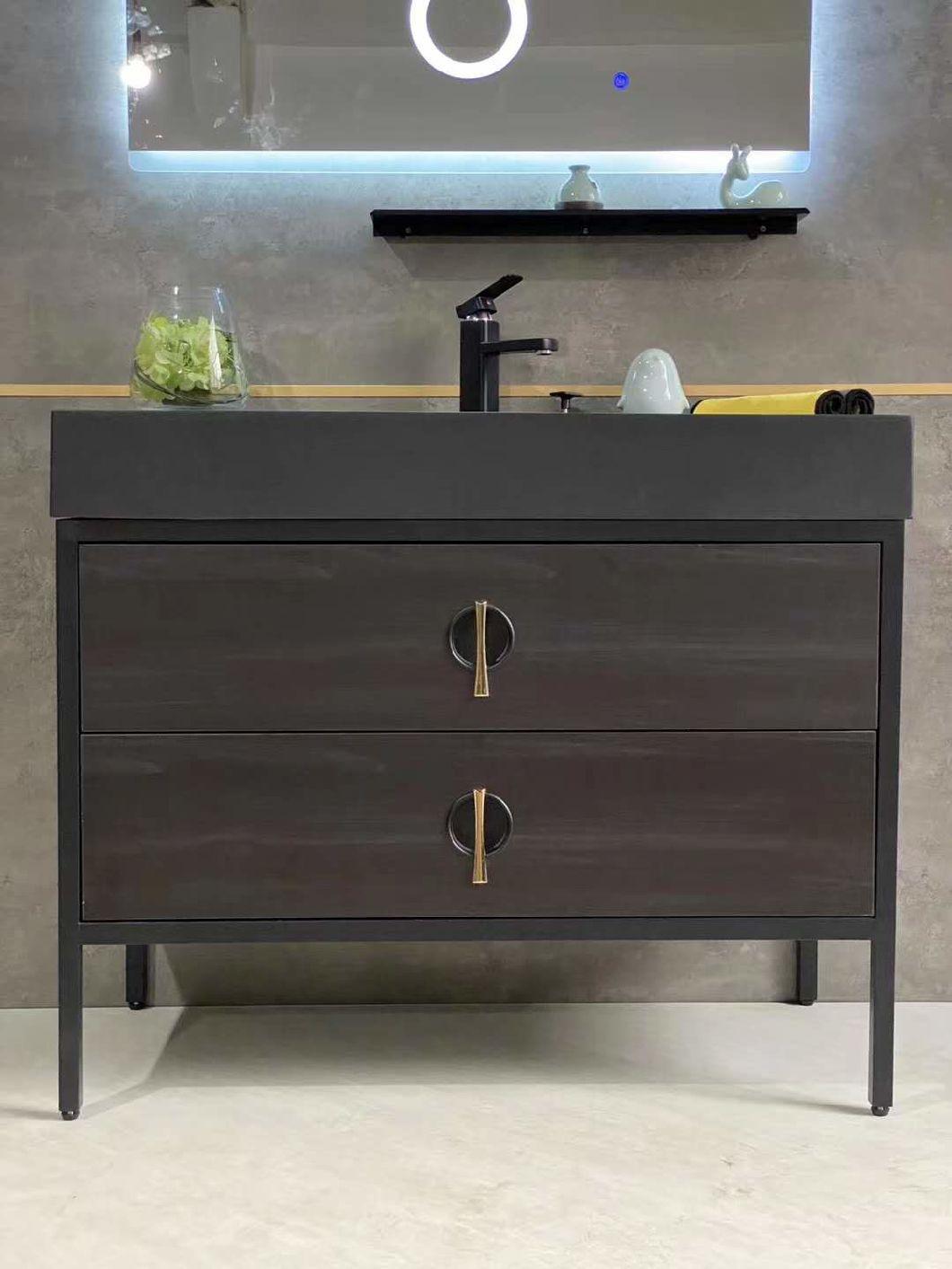 Solid Wood Bathroom Vanity Hotel Modern Furniture with LED Mirror