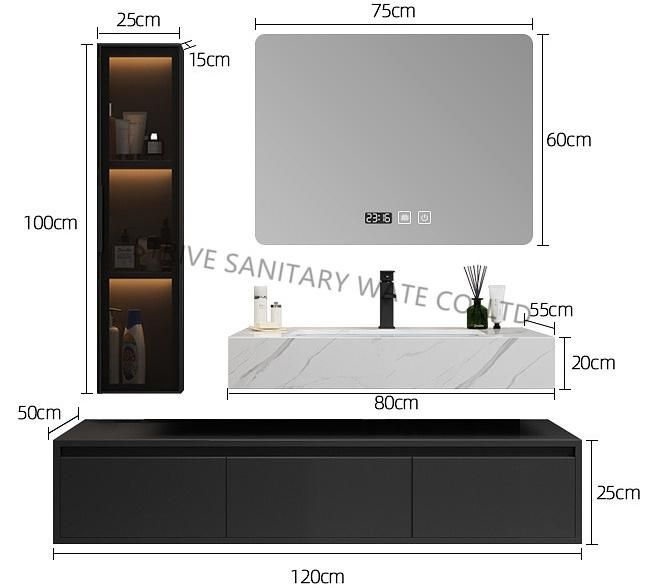 Modern Luxury Bathroom Vanity with Touch Switch LED Mirror, Side Cabinet