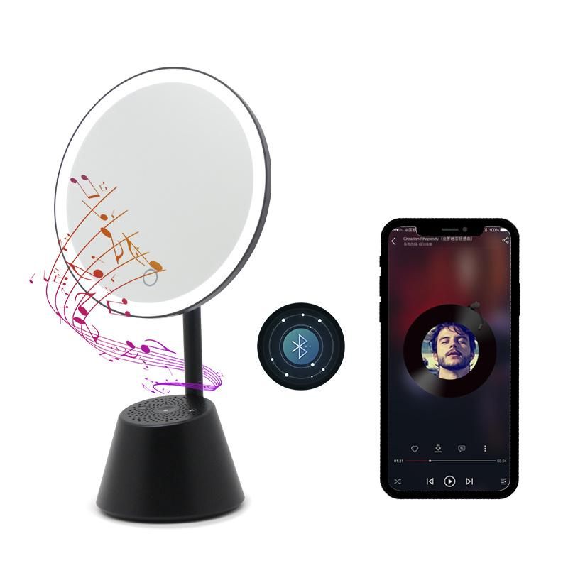 Bluetooth Speaker 360 Rotatable Round Vanity Makeup Mirror LED Lighted