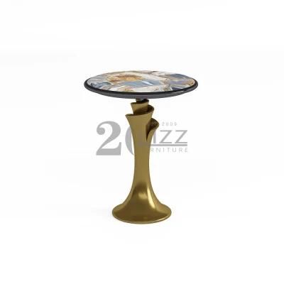 Chinese Wholesale New Design Golden Stainless Steel Feet Table Marble Top Round Console Table