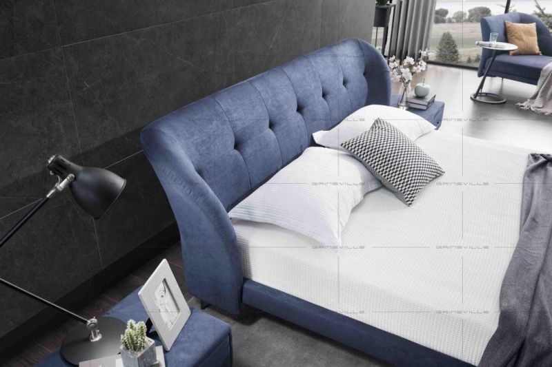 Customized Modern Bedroom Furniture Sets Blue Double Bed Gc1818