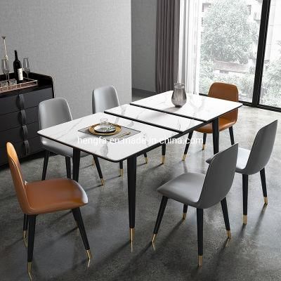 Modern Living Room Steel Frame Furniture Hardware Marble Extended Dining Table