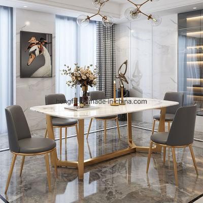 Luxury Modern Restaurant Furniture Golden Metal Frame Marble Dining Table