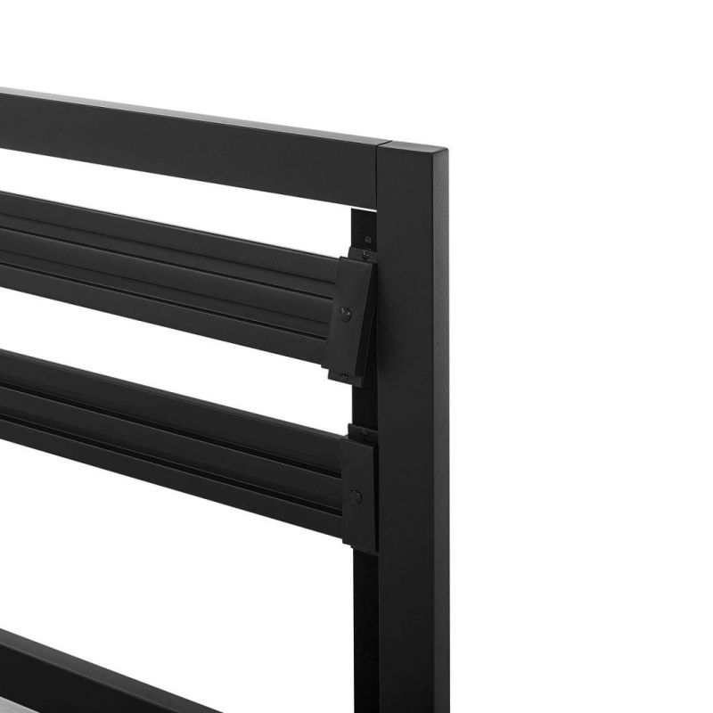 Metal Bed with Modern Industrial Design Headboard - 14 Inch Height for Under-Bed Storage - Wood Slats - Easy Assemble, Full