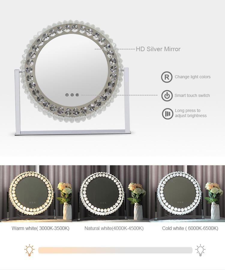 Home Furniture Luxury Round Desktop Diamond Crystal Makeup Mirror