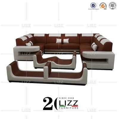 Excellent Quality Modern Italian Leather Home Furniture Sectional Nordic Living Room Sofa Set with Coffee Table and TV Stand