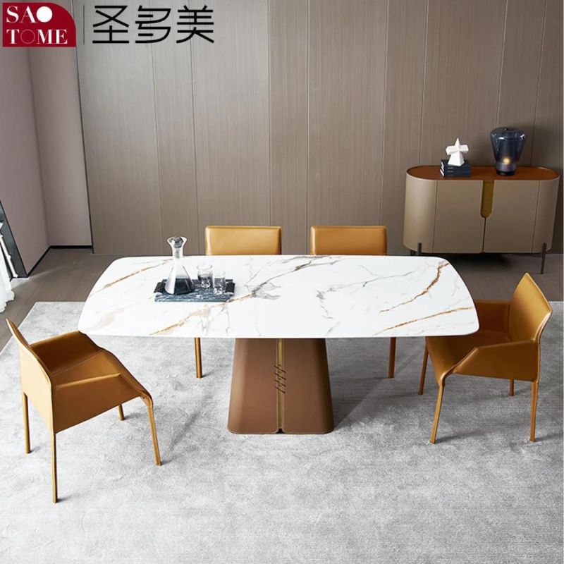 Modern Rock Board Furniture Saddle Leather Facing Dining Table