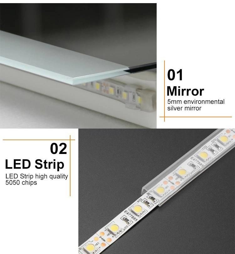 Popular Rectangle Bathroom LED Mirror with Two Sides Lights