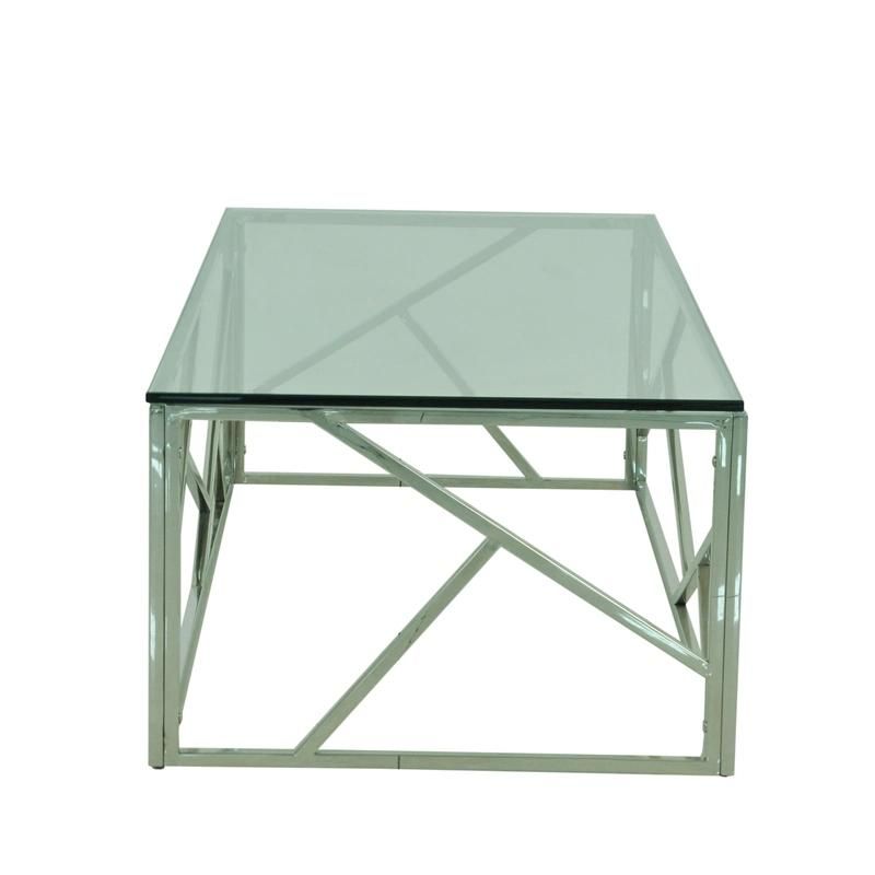 Modern Glass Top Center Design Coffee Table with Stainless Steel Legs