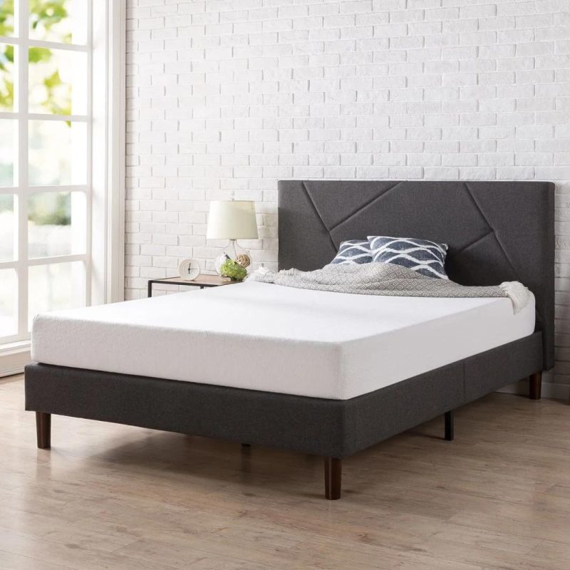 2022 Popular Europe Style Bedroom Furniture Modern Upholstered Solid Wood Slat Frame Fabric Bed