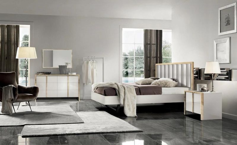 Nova Modern Design Dressing Drawers with Metal Vertical Handles and Golden Frame Mirror