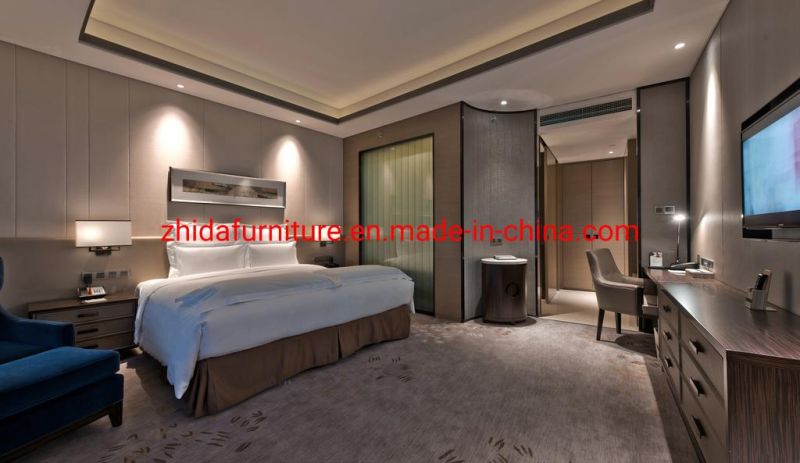 Chinese Furniture 5 Star Hilton Hotel Apartment Bedroom Wooden Furniture King Size Bed for Sale