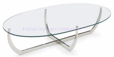 Minimalism Simple Modern Europe Style Clear Glass Oval Coffee Table