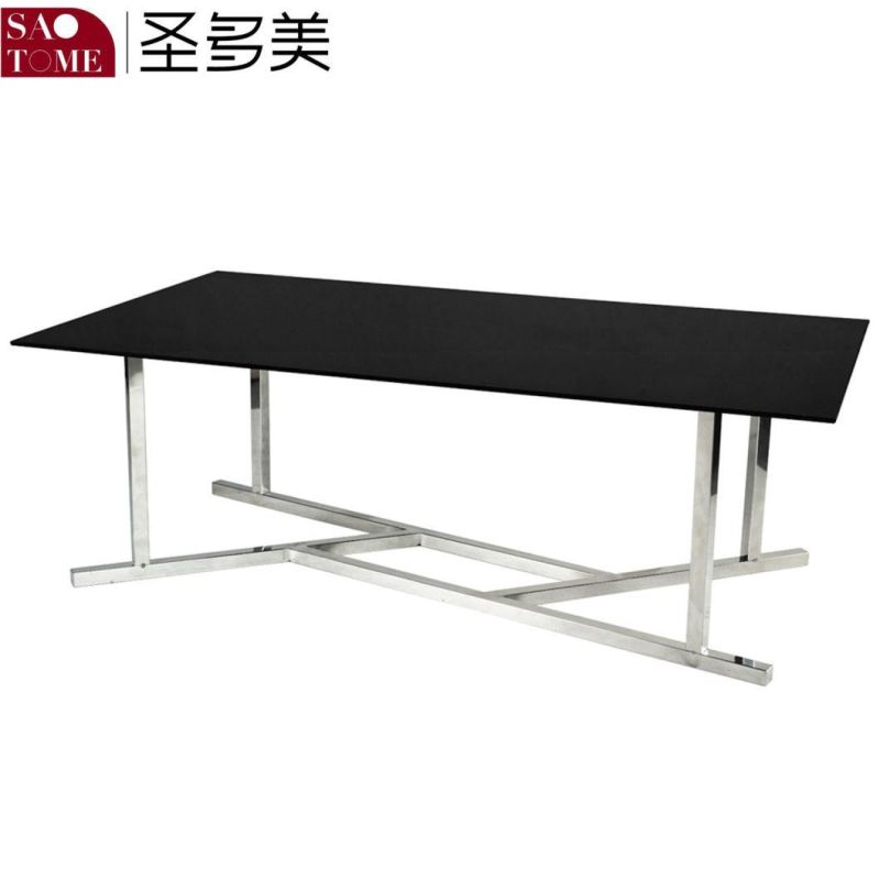 Modern Hotel Living Room Furniture Stainless Steel Black Glass Coffee Table