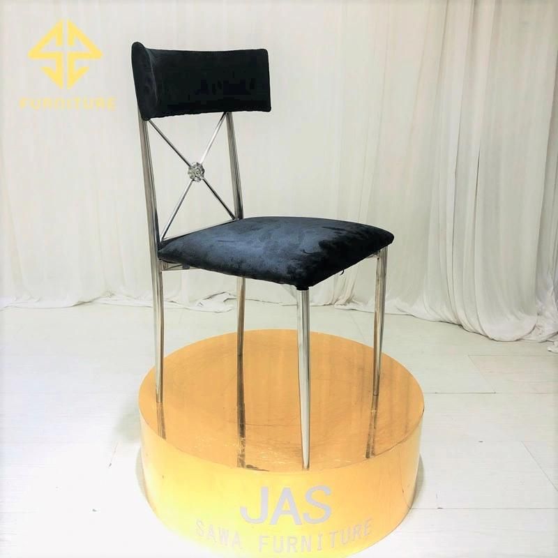 Shining Gold X Back Velvet Cushipn Stainless Steel Dining Chair Hotel Furniture Wedding Chair