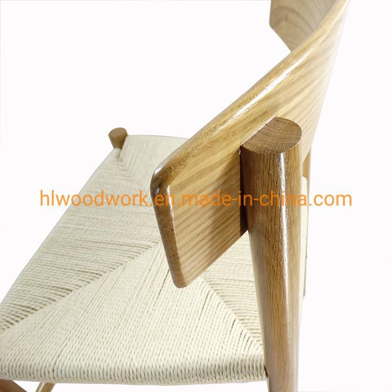 Modern Nodic Style Hotel and Restaurant Dining Wooden Chair Paper Roper Living Room Rattan Chair Oak Wood Frame Natural Color Dining Room Chair