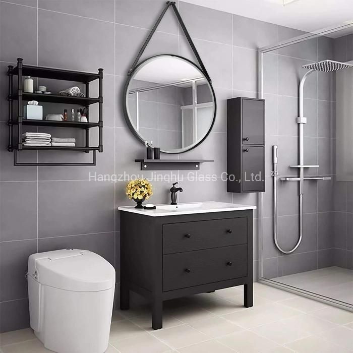 Wall Mounted Black Color Frame Bathroom Vanity Mirror with Rope or Leather Belt