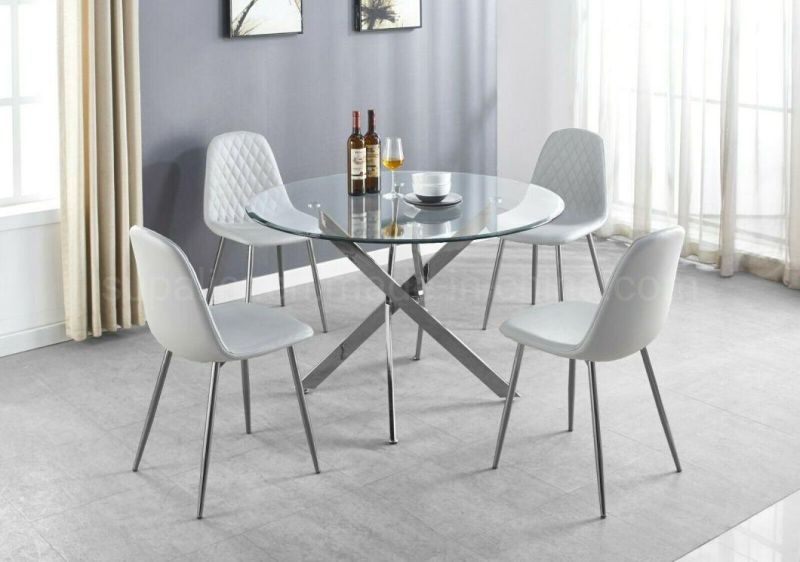 Home Metal Small Round Shape Transparent Glass Dining Room Table