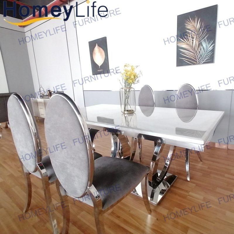 Modern Silver Metal Marble Dining Table for Home Furniture