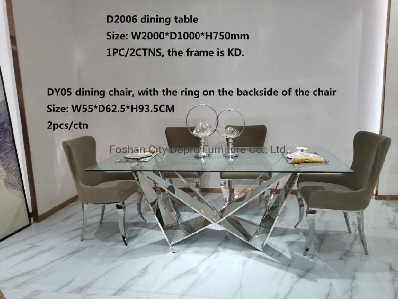 Dopro New Design Modern/Contemporary Stainless Steel Polished Silver Dining Chair Dy05, with Velvet Upholstery