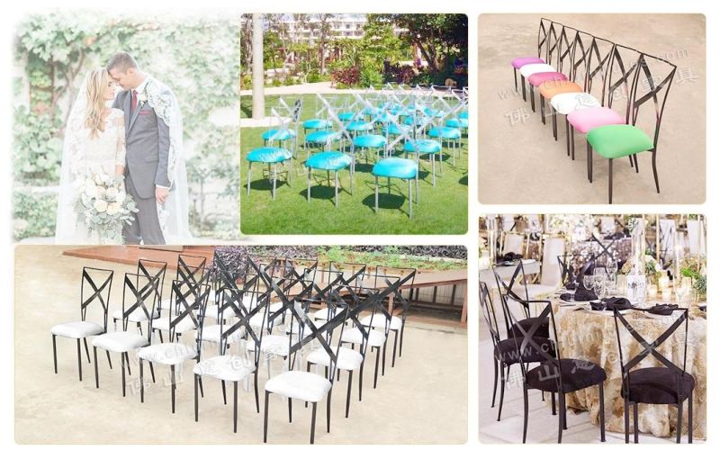 Modern Silver Stainless Steel Various Color Seat Bag Outdoor Wedding Hotel Banquet Fork Back Chair