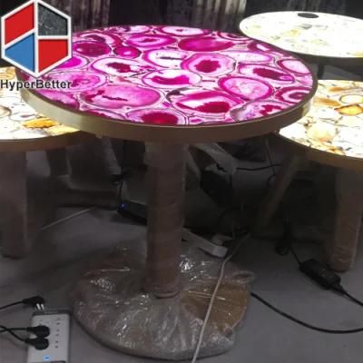 Rose Agate Coffee Table with LED Light