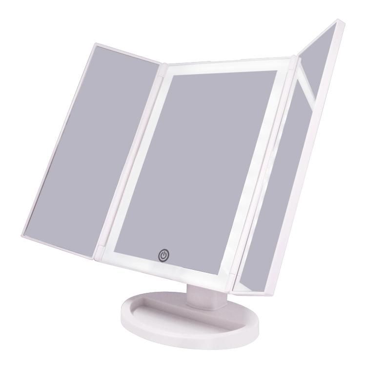 Hot Trifold LED Makeup Mirror with Lights and Organizer